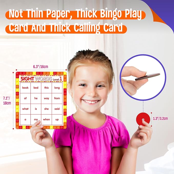 SpriteGru Sight Word Bingo Game, 160 Sight Words Learn to Read Level 1 & Level 2 Bingo Board Game Dolch's & Fry's Words Lists for Kindergarten and Preschool Kids 4-8, Perfect for Classroom & At Home
