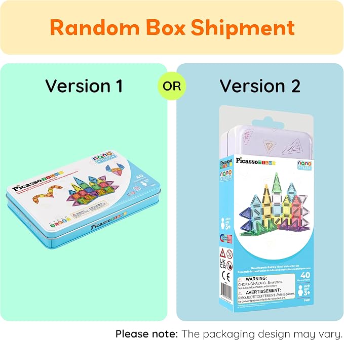 PicassoTiles 40 PCS Mini Magnetic Tiles Travel Toy Educational Building Set | BPA-free plastic construction, age 3+ STEM learning, hand-eye coordination, compact storage box, portable geometric blocks
