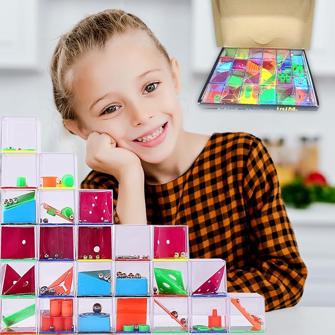 24 PCS Brain Teaser Puzzles for Kids,Balance IQ Maze Game 1.57 in | Mini Fidget Puzzle Box,Maze Puzzle Cubes Party Favor Games Challenge Decompression for Adults