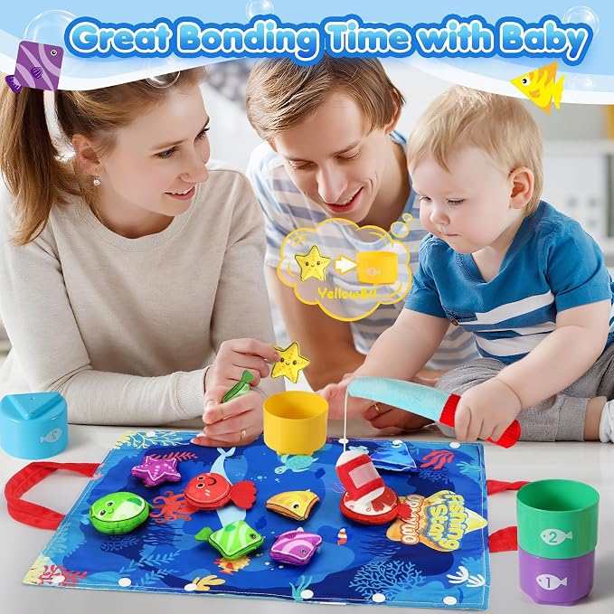 Montessori Toys for 1-2 Years Old Boy Girl, Birthday Gift, Fishing Game | 17 in 1 Toy Set, Stacking Cups, Color Sorting, Shape Matching, Early Learning, Toddler Toys, Gifts for 1 2 Years Old Boy Girl