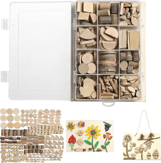 LAZACA Wood Craft Kits DIY, 250 Pcs, 19.5X13X3.5cm | Ages 5-10 Wooden Art Paint Bulk Crafts Garden Playset Loose Parts Play Materials