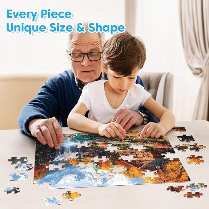 4-Pack 100 Piece Puzzles for Adults Seniors, Four Seasons Mountain Scenes | Nature Landscape Large Piece Jigsaw Puzzles for Kids Puzzle Ages 5-8 Jigsaw Puzzle for Kids Ages 4-6 6-8 8-10 Year Old