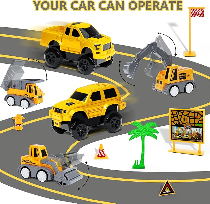 Kids Toys 253 PCS Construction Race Tracks, Create A Engineering Road Game | 5 PCS Construction Truck Cars, DIY Flexible Track Play Set, Birthday Xmas Gifts Toy for 3 4 5 6 7 8 Year Old Boys Girls