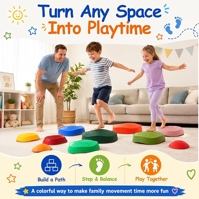 Balance stepping stones for kids 10pc, non-slip toddlers sensory toys outdoor or indoor play, promoting motor skills and confidence, Coordination Toys for children age 3 4 5 6 7+(forest)