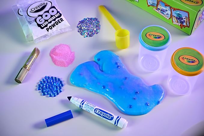 Crayola Satisfying Goo Making Kit, Slimy DIY Craft for Kids, Sensory Fidget Putty, Less Mess Activity, Includes Mix Pouches & Mix Ins, Gift for Kids, 6+