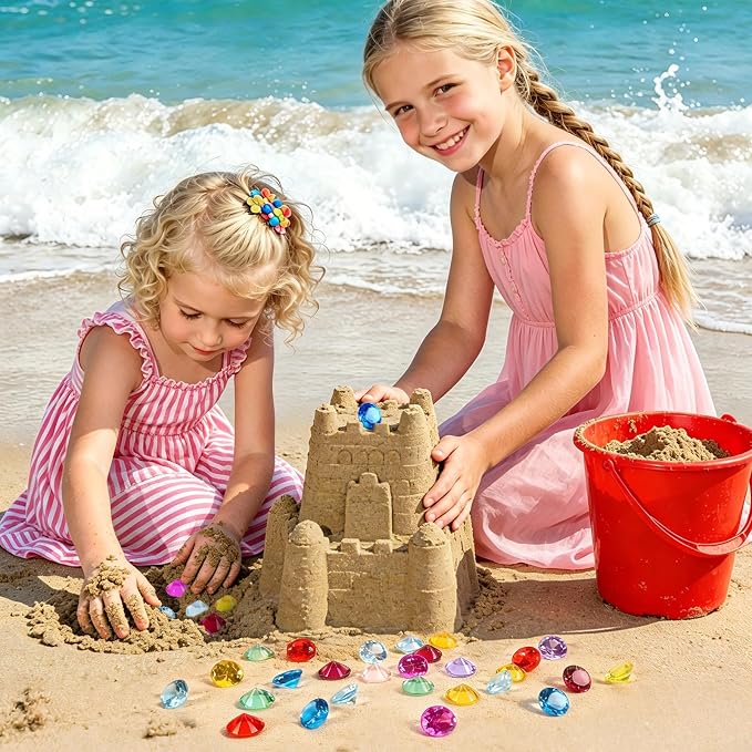 150 Pcs Pirate Treasure Gems Toys Acrylic Diamonds Diving Jewels | Plastic Fake Gemstones, Summer Pool Dive Water Toy, Sensory Bin Filler, Pirate Party Favors Decorations, Treasure Hunt Games