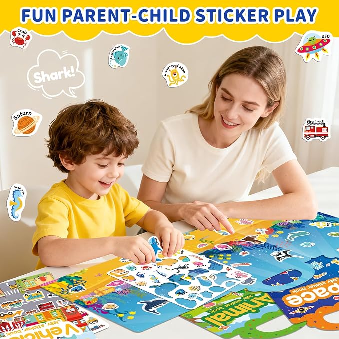 3 Sets Reusable Sticker Book for Toddlers 3-6, Jelly Sticker Books for Toddler, Travel Sticker Activity Toys for Kids 3 4 5 6 Years Old Girls & Boys（Ocean + Space + Dinosaur）
