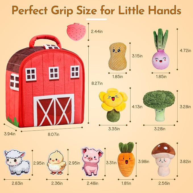 Baby Toys 6-12 Months, Farm Vegetable Garden Plush Toy with Animal Finger Puppets, 6 Month Old Montessori Sensory Toys with Rattles, Squeaker, Textures, Teether, Birthday Boy Girl Gifts
