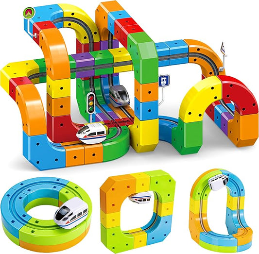 Electric Train Set for Kids Ages 3-8 - Modular 3D Flexible Race Track Building Toy with Gravity-Defying 360° Movement, STEM Learning Fun Gift(154 pcs Deluxe Set)