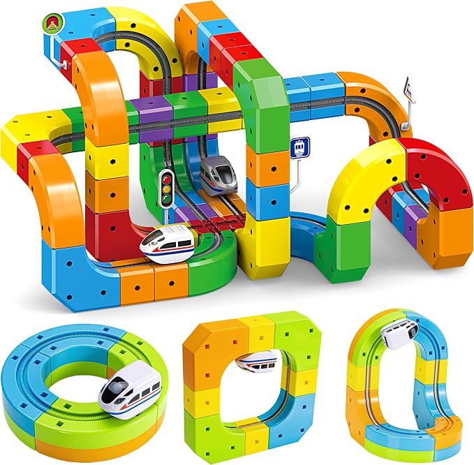 Electric Train Set for Kids Ages 3-8 - Modular 3D Flexible Race Track Building Toy with Gravity-Defying 360° Movement, STEM Learning Fun Gift(84 pcs Value Set)