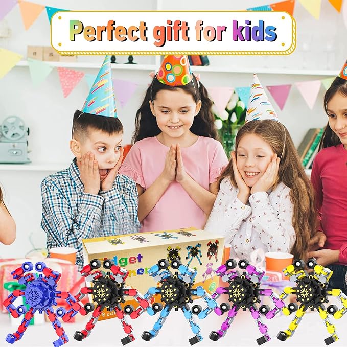 36PCS Transformable Fidget Spinner,Funny Stress Relief Sensory Fidget Toys | Deformable Chain DIY Robot Fingertip Gyros Toy Halloween Party Favors Stocking Stuffers Prizes for Kids Classroom