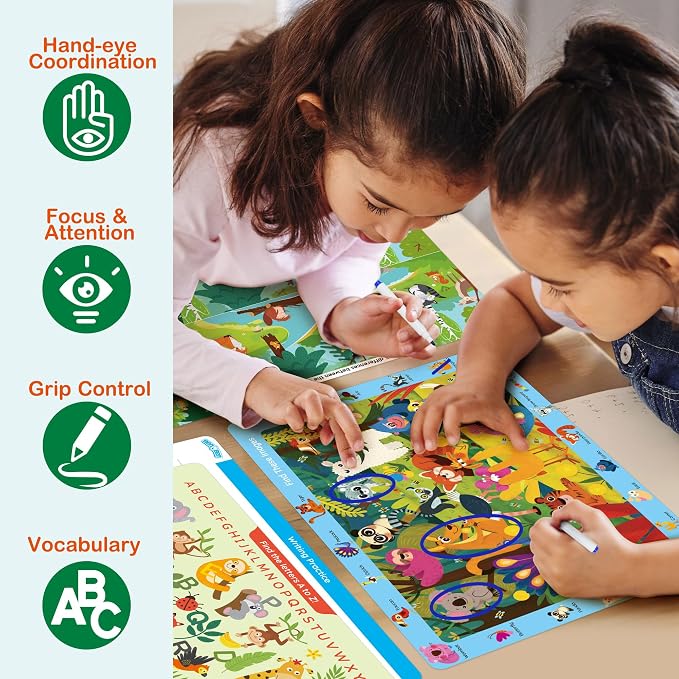 BenBen Search and Find Books for Kids Ages 3 4 5 6 7 8, Dry Erase, Reusable | 28 Pages, Preschool Learning Activities, Travel Game for Road Trip, Fine Motor Skills, Birthday Gift for Kindergartener