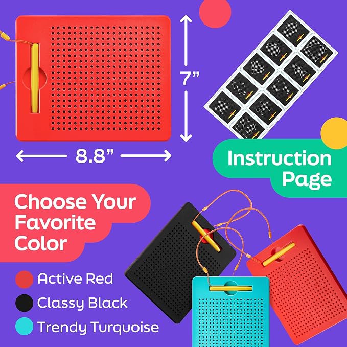 Magnetic Drawing Board for Kids & Toddlers, Airplane & Car Ride Activities | Magnetic Tablet Toy with Beads & Stylus Pen, Travel Toys for Toddlers, Road Trip & Flight Activity, Gift for Boys & Girls