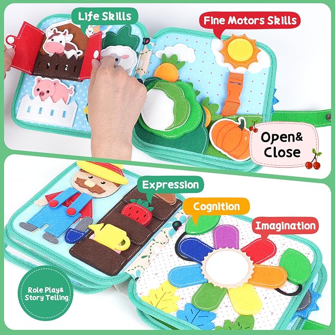 Cobelae Busy Book for Toddlers 1-3, Montessori Toys for 1 Year Old | Felt Toddler Busy Board, Travel Toys for 1-3, Sensory Learning Quiet Activity Book, Gifts for Baby Age 1+