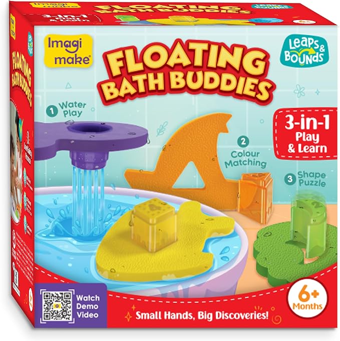 Imagimake Leaps & Bounds - Floating Bath Buddies, 3-in-1 Bath Toy, Ages 6M+ | Early Learning Bath Toy, Learn Colors, Shapes & Water Play, Gift for BabiesAges 6,7,8,9,10,11,12 Months