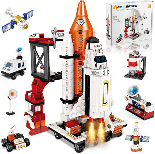 12-in-1 Space Shuttle Educational Building Toys for Kids 6-12 | STEM Learning & Space Toys featuring heavy transport rocket and launcher. Perfect Birthday Gifts for kids (566 pcs)