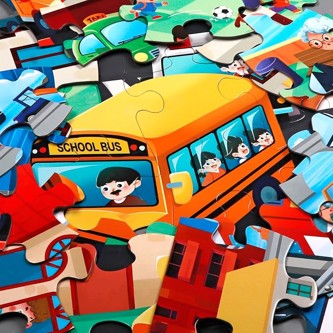 Jumbo Floor Puzzle for Kids,48 Piece City Traffic Jigsaw Puzzle Ages 3-8 | City Transportation,Extra-thick Cardboard,Preschool Learning Toy,35x24 in Completed,Ages 3-8,Birthday Gift for Boys and Girls