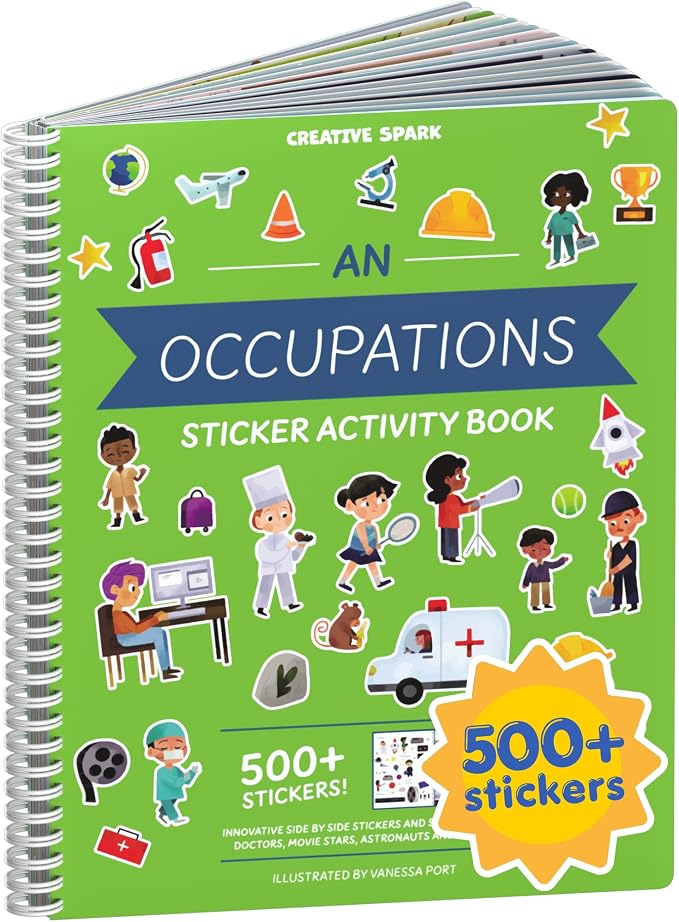Cupkin When I Grow Up Coloring & Sticker Activity Book | 500+ Stickers | Spiral-bound kids craft format with 12 scenes, 12 art pages, side-by-side viewing, and an easy-peel design for ages 2–8