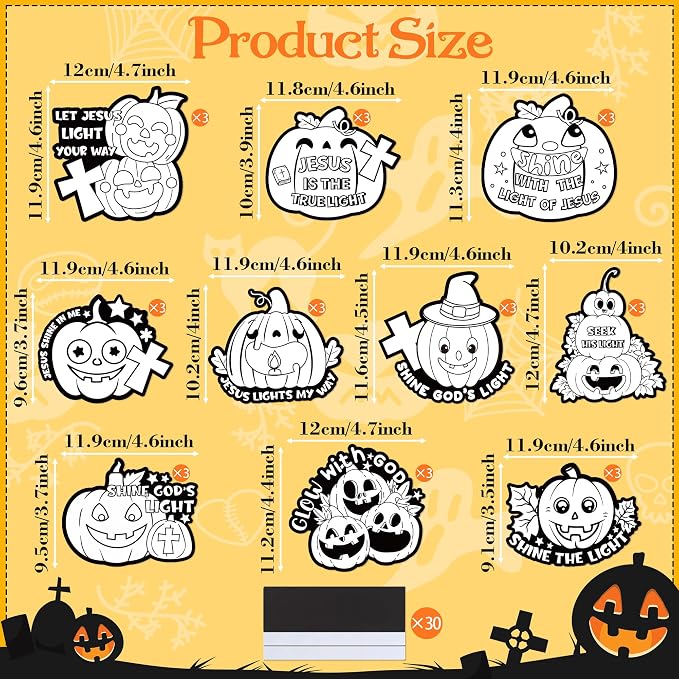 Halloween Coloring Arts Crafts Kits - 30Pcs Halloween Pumpkin Color Your Own Magnets for Kids Christian Blank DIY Coloring Magnets for Fall Party Fridge Refrigerator School Classroom Activities Decor