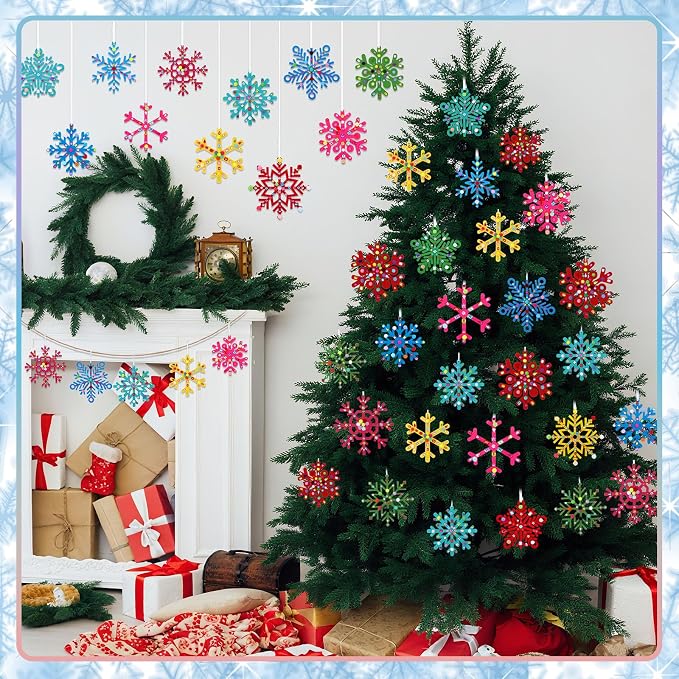 Jetec 72 Set Holiday Snowflake Craft Kit Winter DIY Hanging January Craft Ornaments Snowflake Kit for Christmas Tree Home Activity Decorations Party Favors Home Activities(Bright Color)
