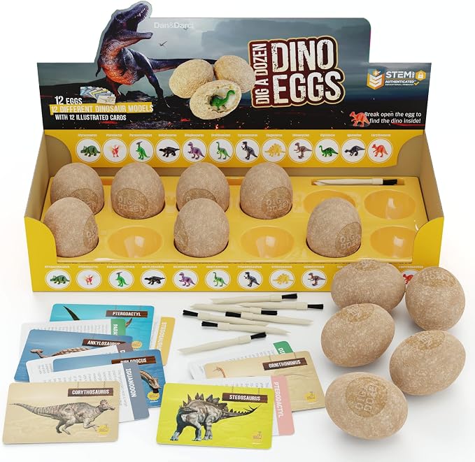 Dig a Dozen Dino Egg Kit for Kids - 12 Eggs & Surprise Dinosaurs | Dinosaur Toys Gift 3-12 Year Old - Science STEM Activities - Boy Toy Party Gifts for Boys & Girls - Basket Stuffers
