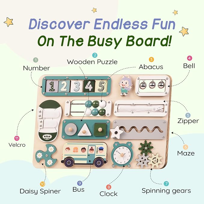Large Montessori Busy Board for Baby & Toddlers 1-3 — 17-Inch Wooden Sensory Activity Board — Fine Motor Skills & Early Learning Educational Toy for 1 2 3 Year Old, Travel Friendly & Safe