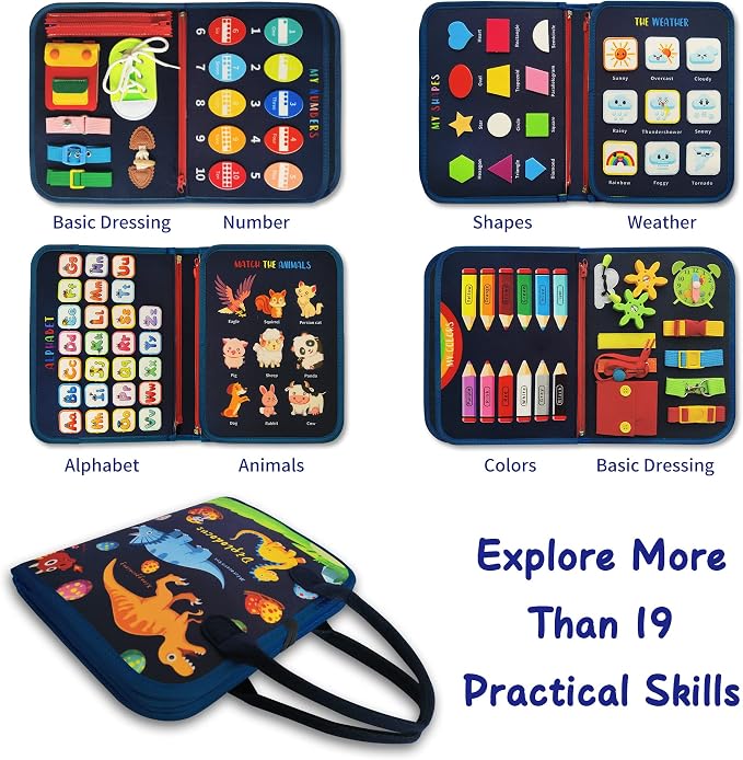 LearnToy Busy Board - Dinosaur Montessori Toys for 3 4 5 Year Old - Sensory Toys for Autistic Children - Toddler Travel Toys - Busy Book for Toddlers Activities as Boys Girls Gift | Sensory Toys for Autistic Children - Toddler Travel Toys - Busy Book f...