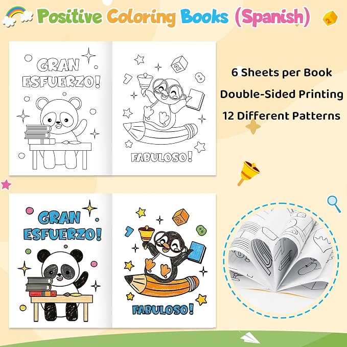 Dvbonike 24Pcs Spanish Positive Coloring Books - Cute Animal Spanish Motivational Phrases Themed DIY Coloring in Pages Classroom Rewards Party Favors Supplies and Art Activity Gifts for Student