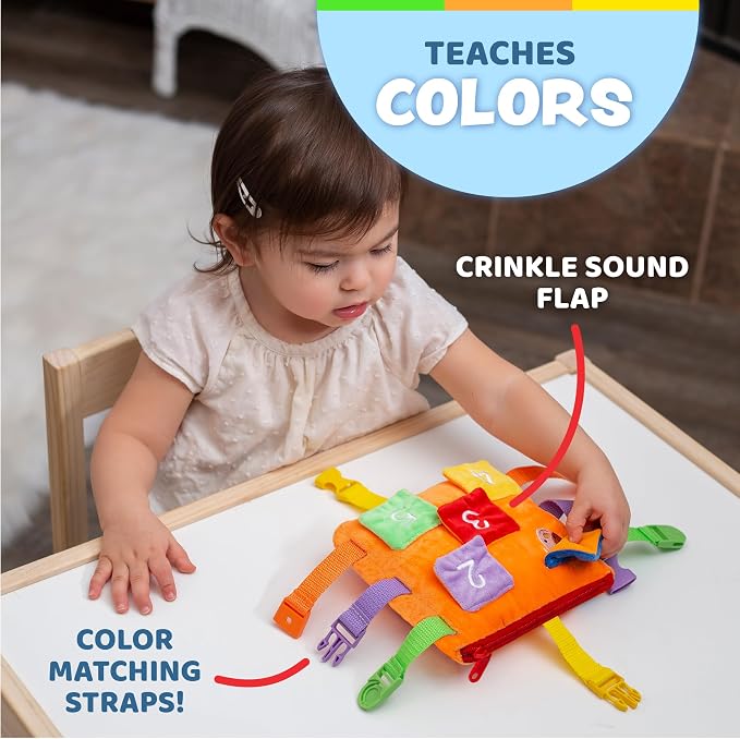 Buckle Toys, Bizzy Square, Learning Activity, Easy Travel Toy for Toddlers | Develop Motor Skills and Problem Solving, Travel Toy Perfect Car Travel Accessories for Long Trips