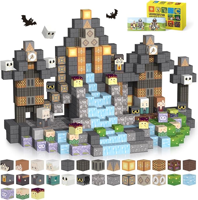 Magnetic Blocks— 120PCS Magnet Toys for Kids, Magnetic Building Blocks Cubes, Montessori Sensory Stacking Magnets, School STEM Toys Birthday Gifts for Boys and Girls Age 3+ Years Old (Magic Castle)