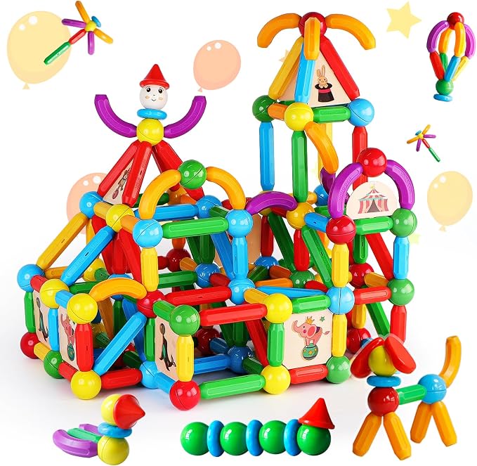 TOKBLOK Magnetic Blocks for 3+ Years Old Girls Boys Magnetic Building Sticks Preschool Educational Learning STEM Toys Montessori Magnet Toys Kids Gift - 76Pcs Starter Set