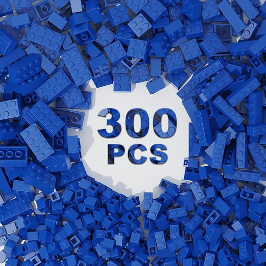 300 Pcs Classic Building Bricks, Blue Bulk Bricks,Compatible with and Major Brands Parts and Pieces, Creative Building Block Toys for Boys Girls Ages 6 7 8 9 10 Year Old