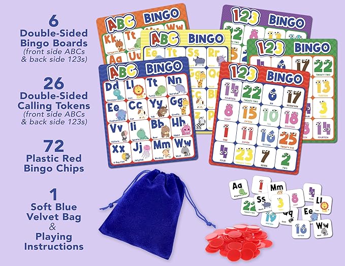 Party Hearty ABC & 123 Bingo Game for Kindergarten & Preschool - Animals | Animal Edition, Alphabet and Number, Preschool Kids Learn to Read, Ages 4 and Up