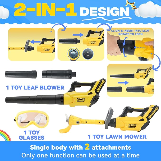 Toy Choi's 2-in-1 Kids Leaf Blower & Weed Trimmer Toy Gardening Tool Set | Outdoor Pretend Play Set with Realistic Lights & Sounds, Includes Safety Goggles, Gifts for Boys Girls Ages 3 4 5 6 7 8+
