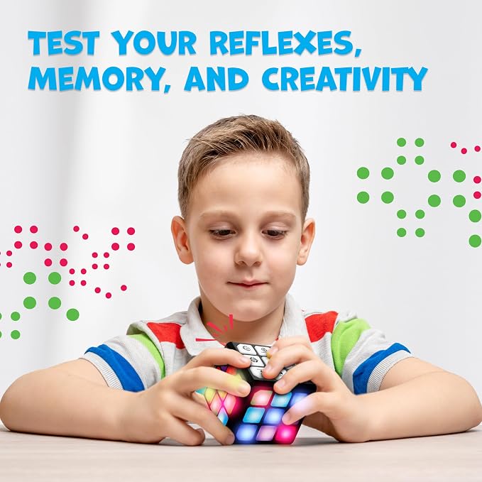 FLASHDASH Flashing Cube Electronic Memory and Brain Game - 4-in-1 Handheld Stem Toys for Kids - Cool Gadgets, Games for Boys and Girls - Fun Family Game for Kids Ages 6-12 - Educational Gift Toy