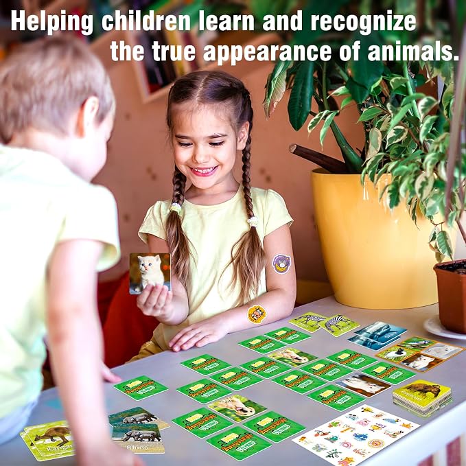YTSQLER 100 PCS Animal Memory Matching Game | For kids Ages 4-8, toddlers 3-5, Preschool Learning Activities, Family Board Game, Animal Learning Card Game
