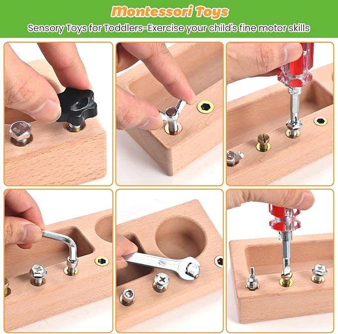 Montessori Screwdriver Board Set, Montessori Toys for 3 4 5 Year Old, Wooden Screw Driver Activities Tools, Fine Motor Skills Preschool Learning Sensory Toy