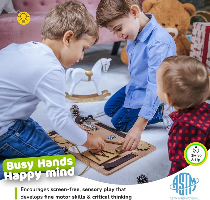 Montessori Busy Board with 10 Educational Activities for Fine Motor Skills | Preschool Busy Board for 3 Year Old with 10 Educational Activities for Fine Motor Skills, Travel Toy