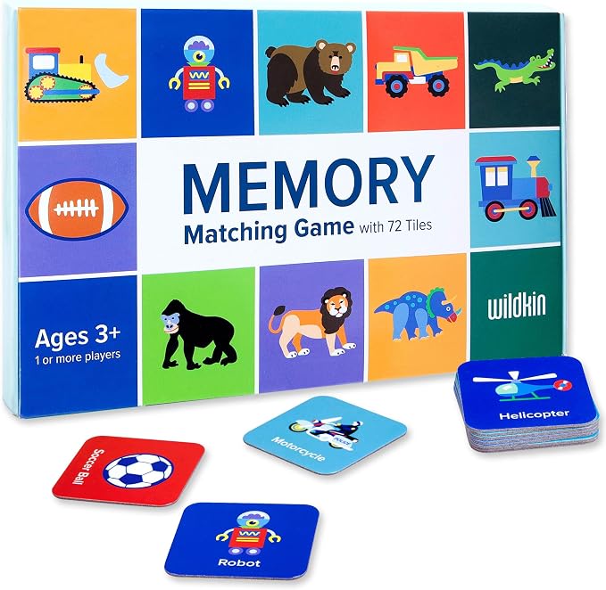 Wildkin Memory Matching Game – 36 Educational Pairs for Toddlers & Preschool - Boy