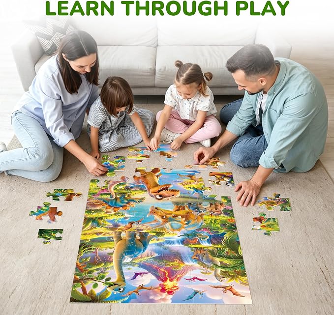 BenBen Floor Puzzles for Kids Ages 4–6, 2 x 3 Feet Jumbo Dinosaur Puzzle | 48 Pieces Extra Thick Large Piece Jigsaw Puzzle for Toddlers, Preschool Educational Toy with Storage Box for Girls Boys