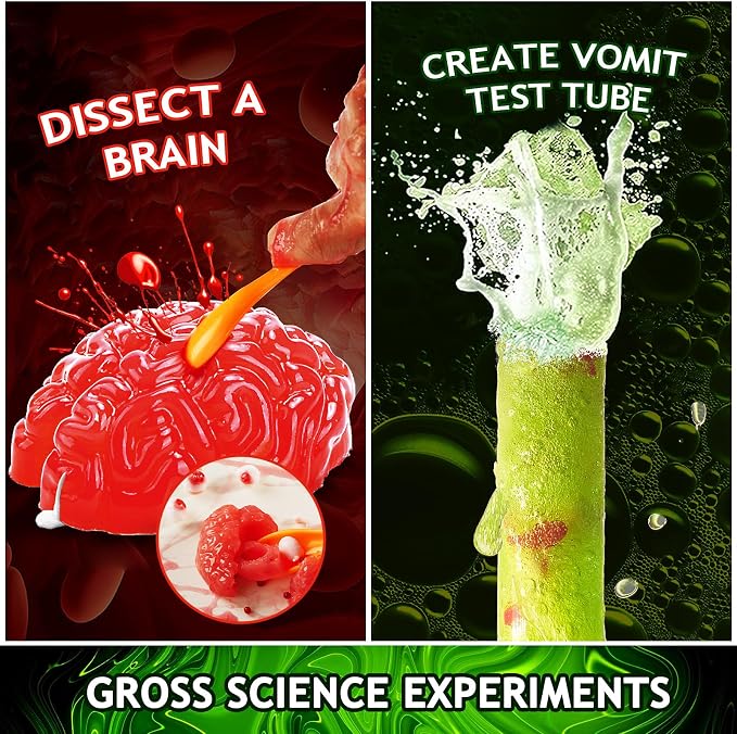75+ Gross Science Kit for Boys, Science Slime Kit | Christmas Birthday Gift Ideas for Kids 8-10-12, Chemistry Set with Brain Dissection, Poop Experiment, STEM Toys