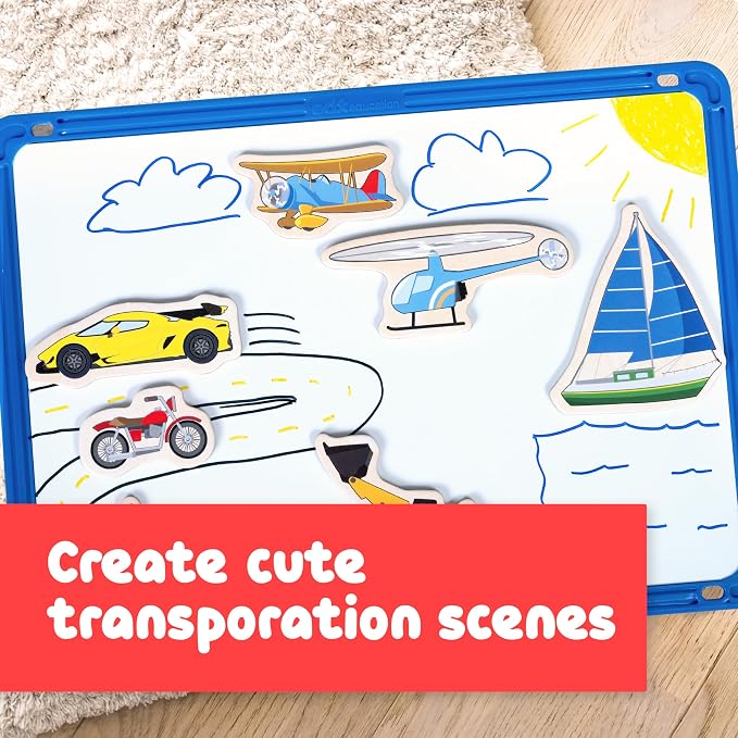 Spark & Wow Wooden Magnets, Transport | Magnets for Kids Ages 2+, Perfect for Fridges, Whiteboards and More