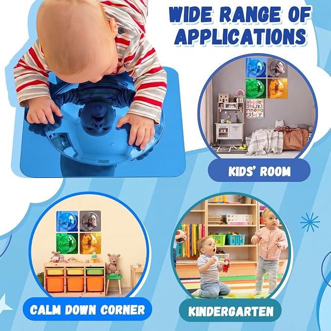 Geiserailie 4 Pcs Sensory Wall Bubble Mirrors, 6 x 6 Inch, CPC Certified | Colorful Acrylic Convex Mirrors, Sensory Room Must Haves, Classroom Learning Tool, Calming Corner, Preschool Daycare Activity