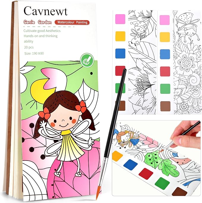 Cavnewt Watercolor Coloring Books for Kids Ages 4-8 | Pocket Watercolor Painting Book Sets, Mess Free Paint with Water, Travel Activities, Arts Party Birthday Gifts for Girls Boys