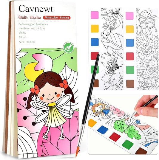 Cavnewt Watercolor Coloring Books for Kids Ages 4-8 | Pocket Watercolor Painting Book Sets, Mess Free Paint with Water, Travel Activities, Arts Party Birthday Gifts for Girls Boys
