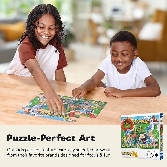Buffalo Games - Pokémon Fan Favorites - 100 Piece Puzzle for Kids Ages 6-8 | Official Pokemon Licensed, Recycled Board, Finished Size 15 in x 11 in15 in x 11 in, Includes Poster, Giftable