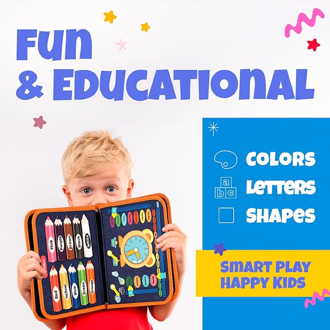 Ibenji Montessori Busy Book for Kids Ages 3+ Sensory Learning Toy with Zippers, Buckles, Letters, Numbers & Puzzles – Travel Quiet Book for Airplane & Car