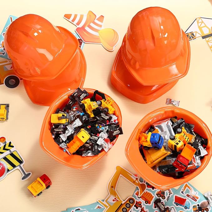 Sumind 48 Packs Construction Party Hats Kids Plastic Worker Helmet Bulk Toy for 3-8 Years Children Dress up Party Supplies(Orange)