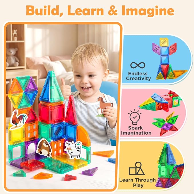 URMYWO Magnetic Building Tiles, Magnetic 3D Blocks Construction Playboards | 46 Pcs, STEM Creative Educational Toys for Kids Ages 4-8, Preschool Kindergarten Game, Farm Theme, Boy Girl Birthday Gifts