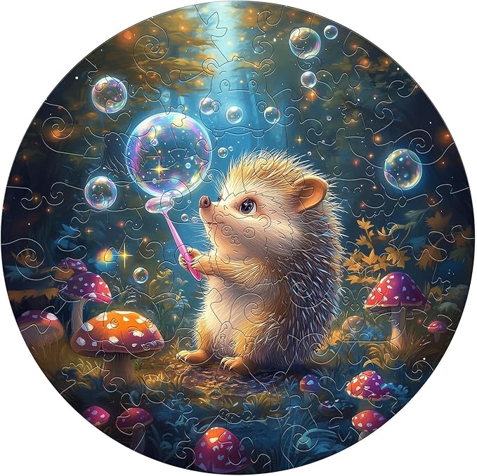 Animal Wooden Puzzles for Kids - Bubble Hedgehog | 50 Piece Puzzles for Kids Ages 4-6 - Kids Puzzle with Unique Animal Shapes -Round Puzzles for Boys and Girls (11.4 * 11.4 in)